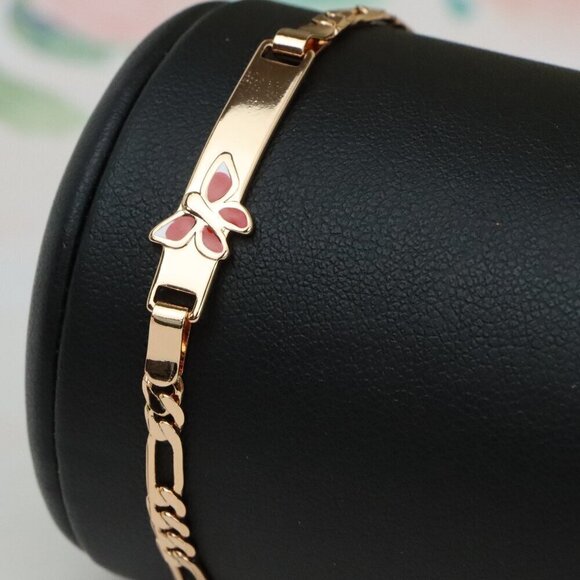 Rose Gold Butterfly Charm Bracelet, Gold Plated Over Brass, XPBL0702 - Picture 2 of 12